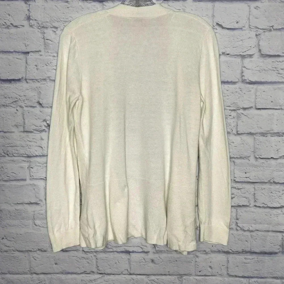Ann Taylor Loft White Ribbed Open Cardigan Sweater - Picture 6 of 6